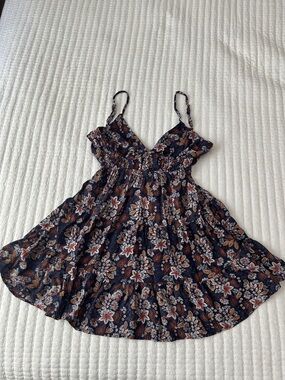 Angie Navy Floral Mini Dress with Rust and White Accents